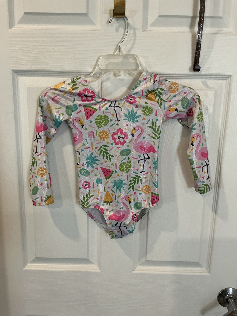 Girls' Flamingo Print Long-Sleeve Rash Guard leotard